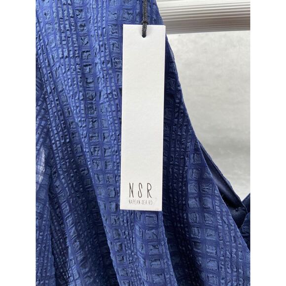 NWT NSR Dress Womens Sz M‎ Blue Ruffle Lined Wrap Neck Tie Crape Long Sleeve - Picture 9 of 12